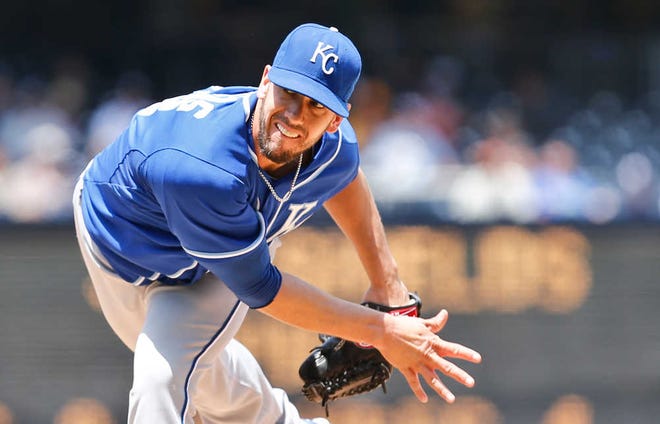 Kansas City Royals starting pitcher James Shields scattered seven hits over seven innings in his team's 8-0 victory over the San Diego Padres on Wednesday at Petco Park.