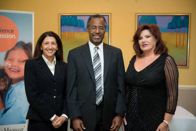From left, Memorial Health President and CEO Maggie Gill, Dr. Ben Carson, and philanthropist Judith Thomas, Ph.D. take questions from the media at a press conference prior to A Legacy From the Heart fundraising event Wednesday evening at the Westin at Savannah Harbor at which Dr Carson was the guest speaker. www.johncarringtonphoto.com