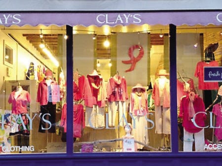 Clay's, a women's clothing store on Market Street in Portsmouth, won the "Paint the Town" pink contest to promote the New Hampshire Komen Race for the Cure on Saturday, May 10.