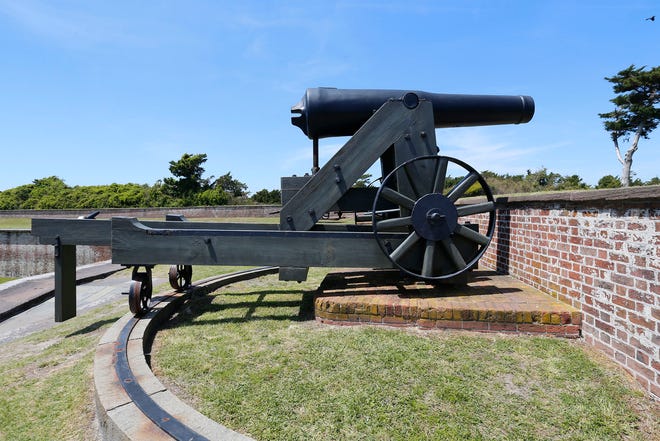 Though not as accurate as a rifled cannon, this smooth-bore 32-pounder could lob shells at a target as far as a mile away.
