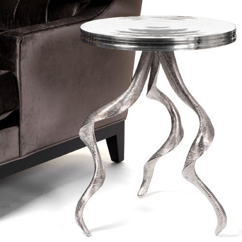 Heavy aluminum is cast into antler shapes to form the legs of an intriguing and sophisticated side table from Z Gallerie.