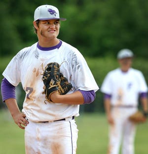 W.C. Friday pitcher Austin Primm reacts after a fielding error with one out in the seventh inning broke up his perfect game in the Gaston County Middle School Championship game Friday afternoon. Primm ended up with a no-hitter with 12 strikeouts in their 9-0 win over Cramerton.