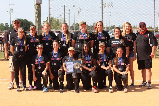 The Ormond Beach Lady Renegades high school team won its Bash tournament. The team swept through the tourney in five games. Morgan Lambert’s first-inning homer and the pitching of Alyssa Sigers and Brooklyn Jimeson led to a 4-1 win for the title. Team members include (front from left) Michelle Hughes, Brooklyn Jimeson, Megan Daller, Rei’Ana, Johnson, Marlana Sutton, Taylor Daller; (back) assistant coach Kevin Lambert, Brianna Evans, Kaitlin Blum, Alyssa Sigers, Morgan Lambert, Madison Lankford, Kendall Galloway, Alana Hand, Kinsley Moore and head coach Alan Hand.