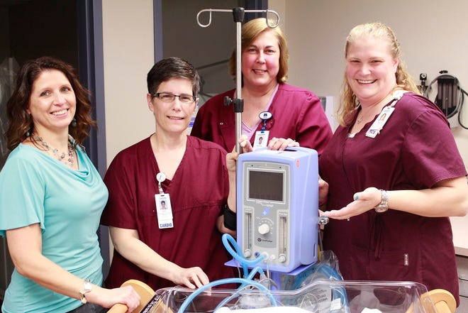 Some members of Carson Health's Cardiopulmonary Team are shown with a new Infant Flow SiPAP, PLUS system gifted by the Carson Foundation. The system will be used to help with breathing difficulties when newborns are in distress. Shown are Director Lori Grant, Lead Respiratory Therapist Lori Hurst, Respiratory Therapist Kathy VanBuren and Cardiac Sonographer Kerry Nyhof.