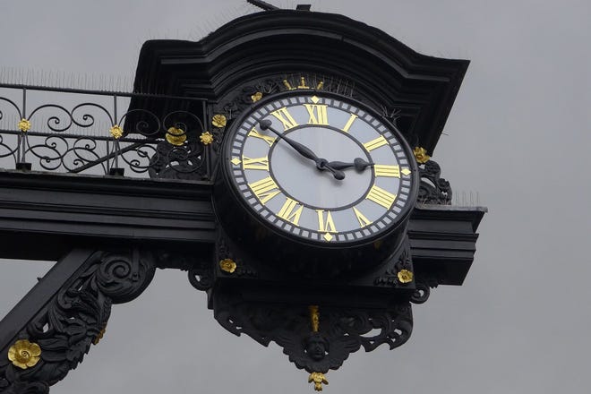A clock in Winchester, England, where multiple layers of history are lovingly preserved. PHOTO BY PETER GOLDEN
