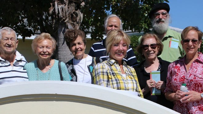 Visiting the Quantum House campus from Temple Beth El are, front row, from left, Joseph Kolbowski, Susan Kolbowski, Jean Schon, Marilyn Saffer, Elaine Perlman and Helene Newman; back row, from left, Al Saffer and Sadhu Khalsa.