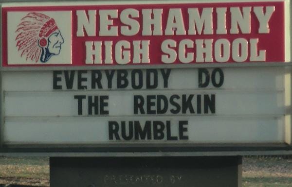 FILE PHOTO - Marquee outside Neshaminy High School. The staff of the student newspaper, The Playwickian, voted to censor the word "redskin" from its description of the school mascot.