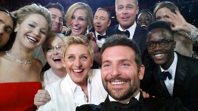 This selfie taken by Oscars host Ellen DeGeneres includes Stetson University student Peter Nyong'o Jr., front far right, and his Oscar-winning sister Lupita Nyong'o, second from right in the back row. The selfie also includes, front row from left, Jared Leto, Jennifer Lawrence, Meryl Streep, Ellen DeGeneres and Bradley Cooper; back from left, Channing Tatum, Julia Roberts, Kevin Spacey, Brad Pitt, Lupita Nyong'o and Angelina Jolie. DeGeneres set a record for the most retweeted selfie after posting this photo on Twitter during the Academy Awards on March 2 in Los Angeles.