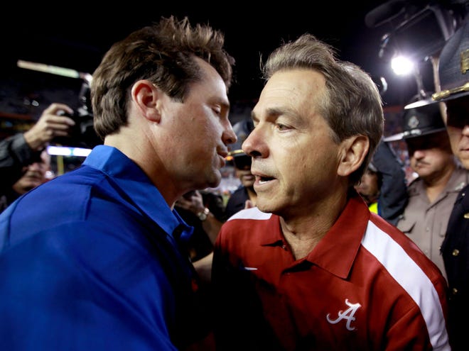Alabama coach Nick Saban, who hired current Florida coach Will Muschamp as an assistant during his time at LSU, believes Muschamp will bounce back from a tough year.