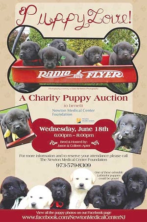 A flier for the Charity Puppy Auction with photos of the puppies was posted on Facebook, and users began sharing and commenting in protest. The event for the Newton Medical Center Foundation is now canceled.