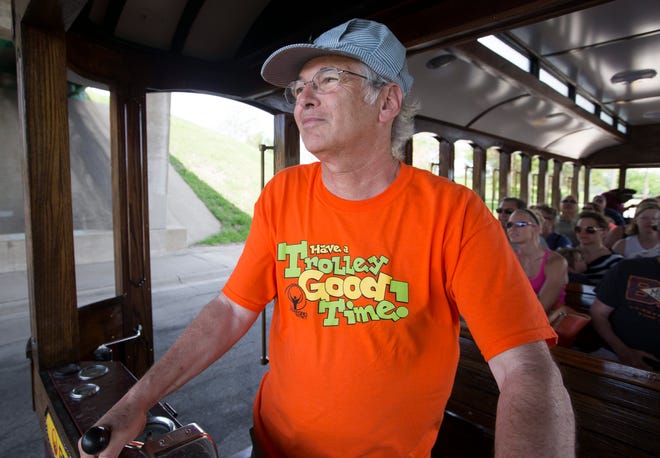 Motorman Joe Whinnery takes riders through the final blocks of the first ride of Trolley Car 36 for the summer Saturday, May 31, 2014, at Riverview Park in Rockford.