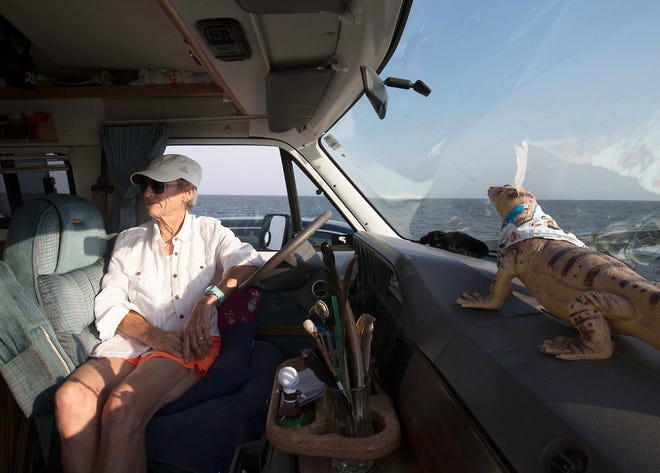 My new good friend Diana Lee Mills, a Norma-Learyesque self-proclaimed gypsy, sits in her Ram van RV on the ferry from Cedar Island to Ocracoke.