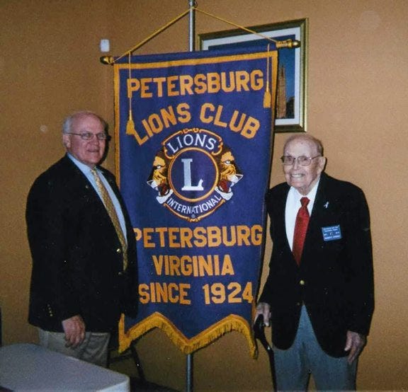 Contributed Photo
From left, David Harless was recently installed as a member of the Petersburg Lions Club and Warren Sandidge was honored as the longest serving member since 1958.