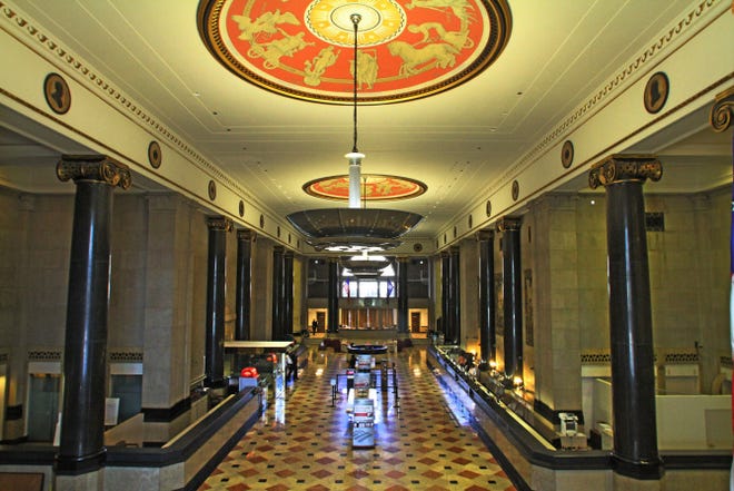 The lobby of the "Superman" building in downtown Providence. The developer wants to convert the landmark tower into apartments, shops and restaurants