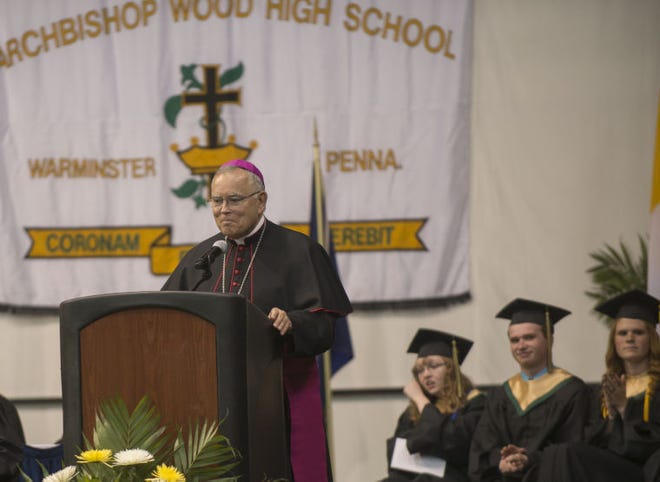 Philadelphia Archbishop Charles Chaput, O.F.M. Cap, offers remarks during Archbishop Wood High School's graduation exercises at Villanova University in Radnor Twp PA, Monday, June 2, 2014. (PHOTO Bryan Woolston / @woolstonphoto)