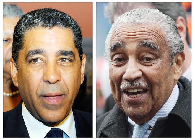 In this combination of two file photos, New York State Sen. Adriano Espaillat, D-Manhattan, left, and U.S. Rep. Charles Rangel, D-N.Y. are shown. Rangel narrowly defeated Espaillat by about 1,000 votes two years ago in a 13th Congressional District race that involved disputed election results and a lawsuit. Now, some onlookers are predicting that a rematch with Espaillat in the June 24 Democratic primary could be the “The Lion” of Harlem’s last roar. AP PHOTOS/HANS PENNINK/RICHARD DREW