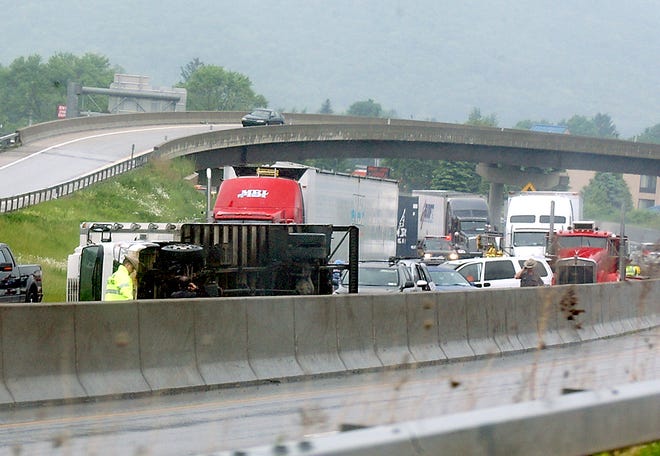 A truck driver was killed in a pileup on Interstate 86 west in Riverside late Tuesday morning.