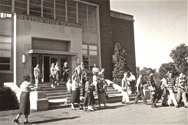 The 1950 building served students in grade 9 to 12 until the present high school opened in 1961. COURTESY PHOTO / WESTON HISTORICAL SOCIETY