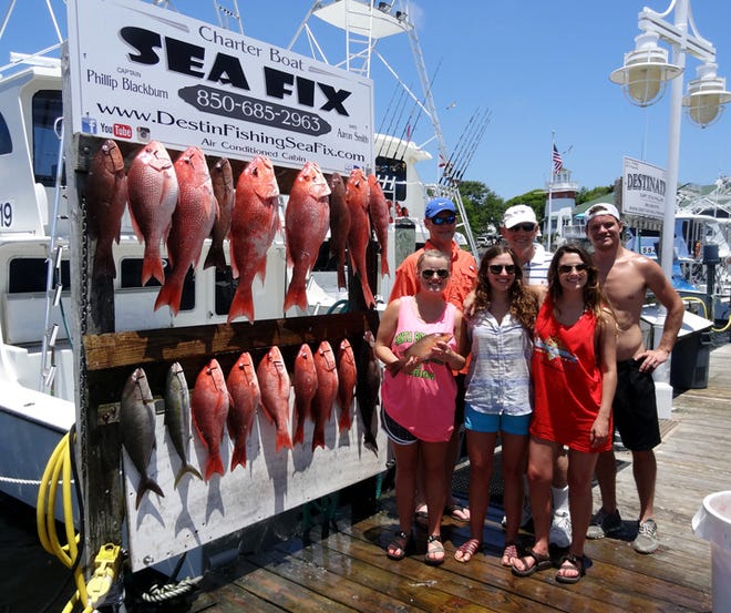 Louisiana and Tennessee anglers on the Sea Fix with Capt. Phillip Blackburn filled the racks with red snapper, three black snapper and almaco jack. “The bite’s good,” captain said.