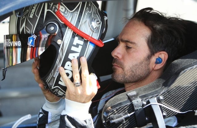 Jun 6, 2014; Long Pond, PA, USA; NASCAR Sprint Cup Series driver Jimmie Johnson (48) during qualifying for the Pocono 400 at Pocono Raceway.