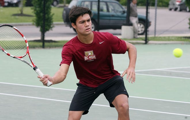 Boston College High sophomore Caye Tittmann makes a return against Lexington Monday during the Division 1 state semifinals Monday, June 9, 2014.