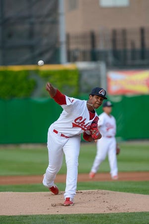 Chiefs righty Alex Reyes tossed a complete-game two-hitter to help Peoria beat Kane County, 2-1, in the first game of a double-header June 11, 2014 at Dozer Park.
