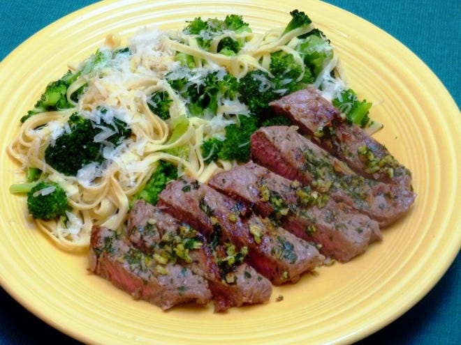 Treat dad to steak for Father's Day with this garlic stuffed steak and basil garlic pasta with broccoli.