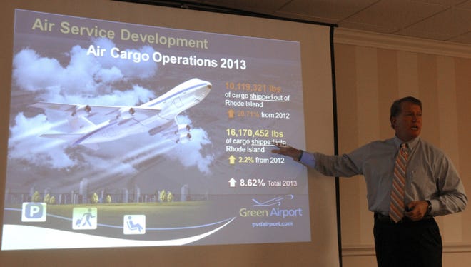 Kelly Fredericks, president and CEO of the Rhode Island Airport Corporation, outlines developments at T.F. Green Airport during a stakeholders meeting on Tuesday.