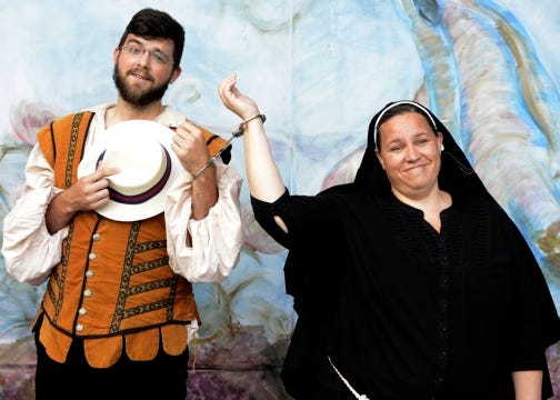 Joshua Bailey and Teresa Lambe portray Egeon and Aemilia in the Shakespeare Festival's version of 'A Comedy of Errors,' directed by Robb Mann.