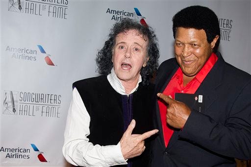 Donovan, left, and Chubby Checker attend the Songwriters Hall of Fame Awards on Thursday, June 12, 2014 in New York. (Photo by Charles Sykes/Invision/AP)