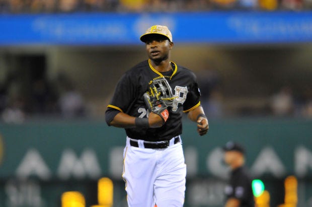 Gregory Polanco runs off the field during his first major league game.