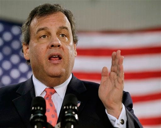 New Jersey Gov. Chris Christie, seen here early this year in Manahawkin, N.J., said Thursday night on "The Tonight Show Starring Jimmy Fallon" that he could beat Democrat Hillary Rodham Clinton in a one-on-one matchup.
