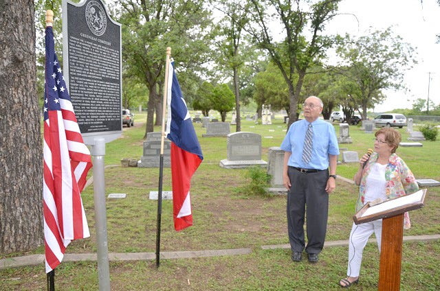 Frank Hilton of the Brown County Historical Society and the Brown County Historical Commission, and former Greenleaf Cemetery Association board president Patti Austin, who headed the research project that resulted in the marker, were among those who spoke Saturday’s dedication.