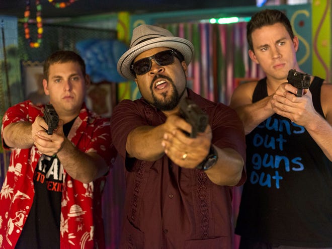 This image released by Sony Pictures shows Jonah Hill, from left, Ice Cube, and Channing Tatum in Columbia Pictures' "22 Jump Street."