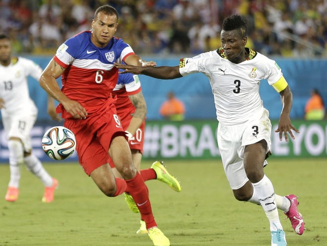 United States' John Brooks, left, scored the winning goal in Monday's 2-1 win over Ghana.