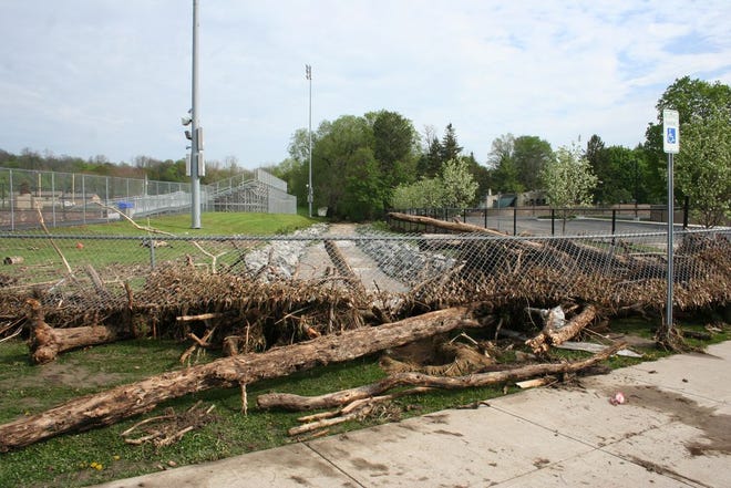 Debris that clogged Sucker Brook on the Penn Yan School property resulted in damage to the grounds.