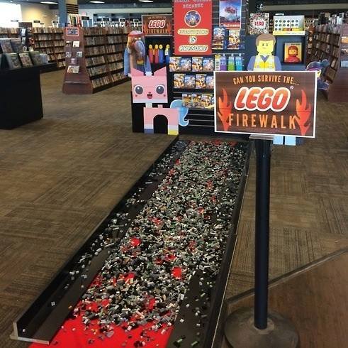 A picture of a firewalk made out of Lego toys a Bull Moose music store in South Portland, Maine, has gone viral.