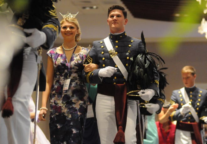 Miss Greater Sampson County Beth Stovall walks with others from the queens court at the Queen's Coronation during the N.C. Azalea Festival at the Wilmington Convention Center in Wilmington Wednesday, April 9, 2014. Stovall, a UNCW senior, was crowned Miss North Carolina on June 21 in Raleigh.