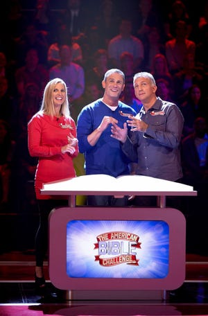 From left, Rachel Wojnarowski, David Faile and Matt Wojnarowski compete as Team Lift Your Voice on          The American Bible Challenge, which debuted last week. The episode will air on June 19.