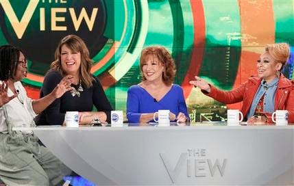 From left, Bill Rancic, Sherri Shepherd, Barbara Walters, Jenny McCarthy, and Whoopi Goldberg, on "The View." Shepherd says she's moving on, as is McCarthy. Walters retired earlier this year.