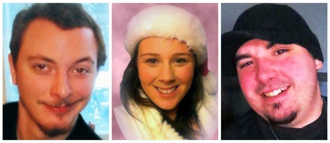 The victims of the train crash in West Mansfield on Sunday, June 22, 2014: from left, Zachary Aaron Keene, 26, of Raynham, Emily Jane Harrop, 26, of North Attleboro, and David Curry, 28, of Foxboro,
