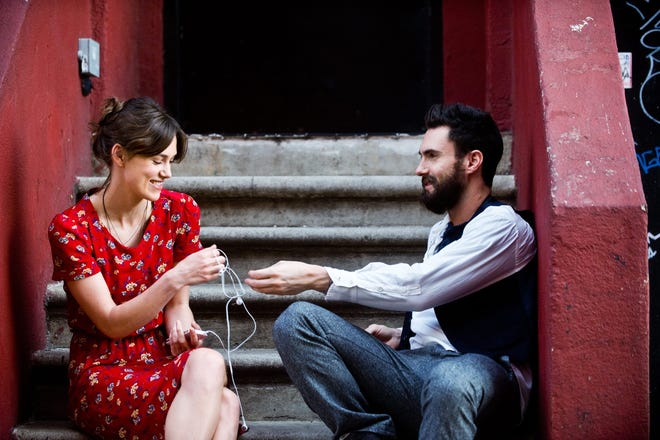 This image released by The Weinstein Company shows Keira Knightley, left, and Adam Levine in a scene from "Begin Again." (AP Photo/The Weinstein Company, Andrew Schwartz)