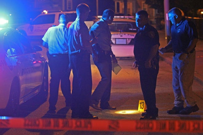 Police investigate a shooting late Wednesday night around the 330 block of Point Street in Providence.