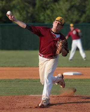 (Photo by Mike Hensdill) Gastonia pitcher Wes Wood and a reliever combined on a 5-hitter in Post 23's 8-0 victory over Union County on Monday night at Ashbrook High School.