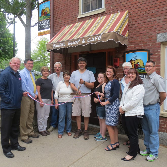Courtesy photo

Members of the Greater Dover Chamber of Commerce Board and Ambassadors, and Dover Mayor Karen Weston, celebrate Bagel Ground’s one year anniversary with a traditional ribbon cutting ceremony.