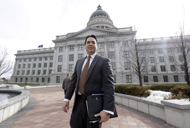 In this Feb. 11, 2014 file photo, Utah Attorney General Sean Reyes stands outside the Utah Sate Capitol in Salt Lake City. Utah is going straight to the U.S. Supreme Court to appeal a federal appeals court’s ruling that gay couples have a constitutional right to marry, the state attorney general’s office announced Wednesday, July 9, 2014. Reyes’ office said in a statement the appeal will be filed in the coming weeks. “Attorney General Reyes has a sworn duty to defend the laws of our state,” the statement said.