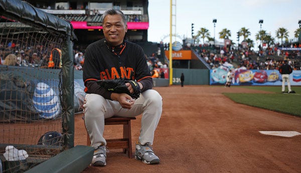 Stockton's Jeffrey Huey lived a dream, manning the third-base line at AT&T Park as a Giants Ball Dude on July 2.