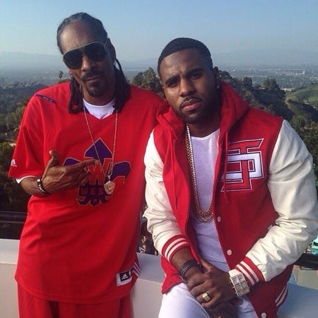 Jason Derulo (right), with the help of Snoop Dogg, hits a new lyrical low with "Wiggle."
