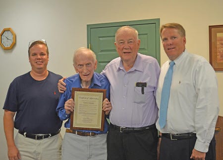 Vernon Small, 86, was honored Monday by selectmen. Small retired late last year from the town’s Recreation Commission, which he had served since the commission was created in 1980, and the Scholarship Committee, which he had served since its creation in 1988.
