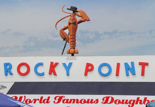 Rocky the Lobster - the 1961 original from the old Rocky Point Park - now greets diners at the Rocky Point Clam Shack on Post Road in Warwick.